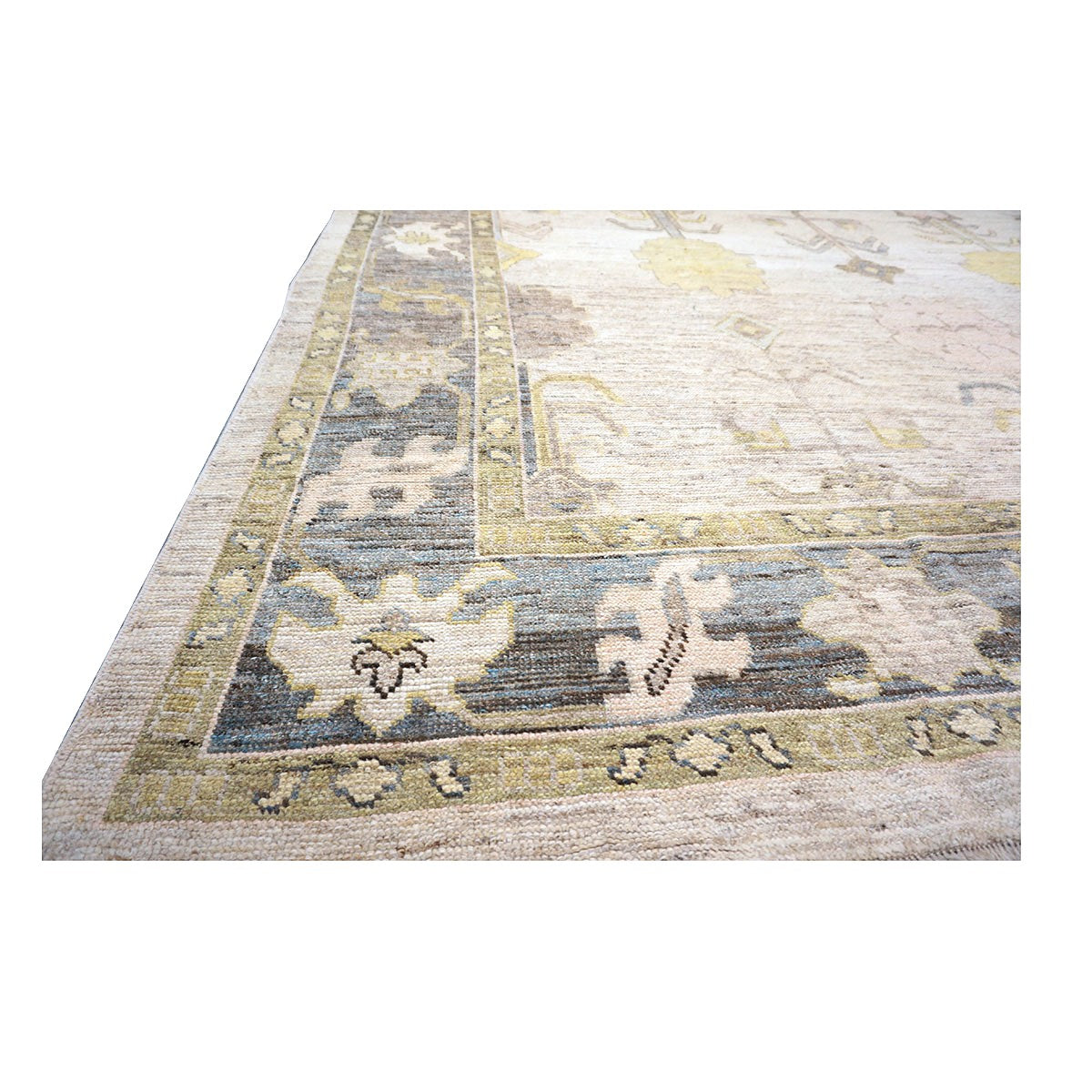 21st Century Turkish Oushak Wool 10x13 Ivory, Grey and Yellow Handmade Area Rug #1144125