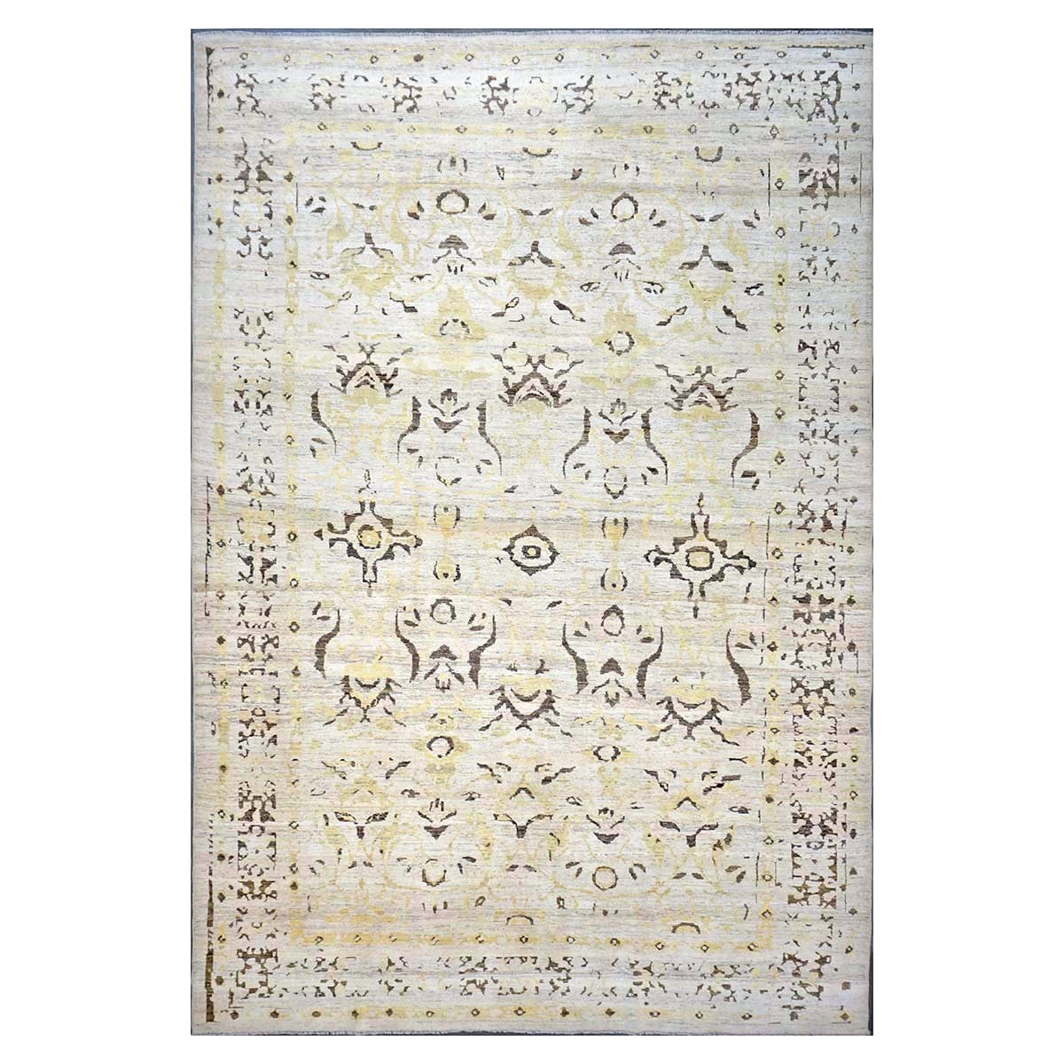 Persian Sultanabad Wool 10x14 Ivory, Yellow & Charcoal Handmade Area Rug #1144126