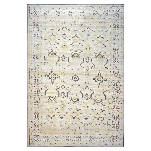 Persian Sultanabad Wool 10x14 Ivory, Yellow & Charcoal Handmade Area Rug #1144126