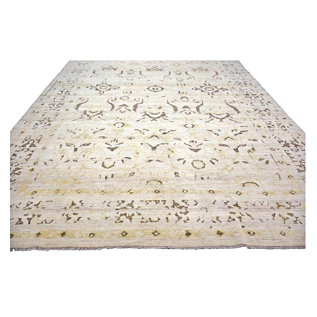 Persian Sultanabad Wool 10x14 Ivory, Yellow & Charcoal Handmade Area Rug #1144126