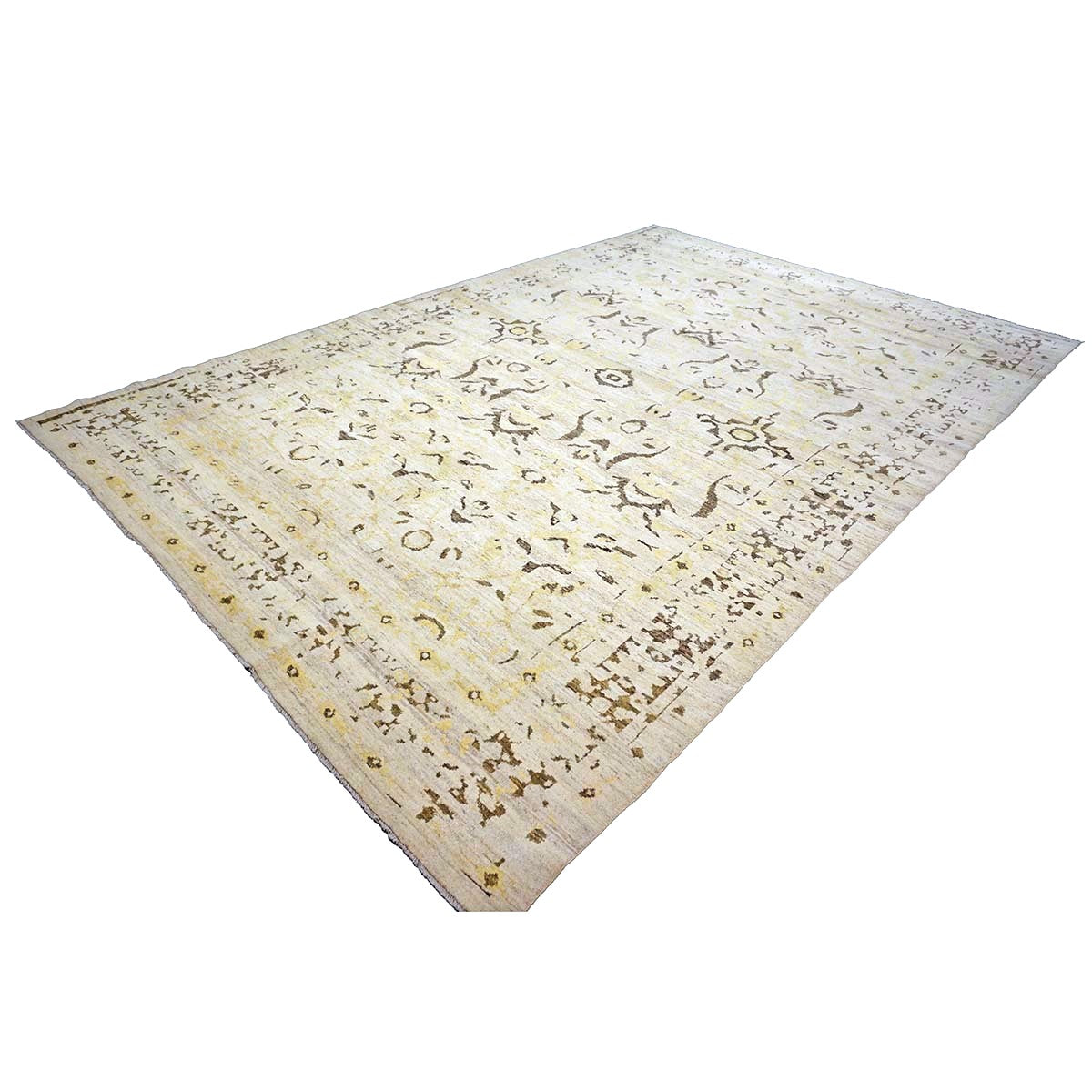 Persian Sultanabad Wool 10x14 Ivory, Yellow & Charcoal Handmade Area Rug #1144126