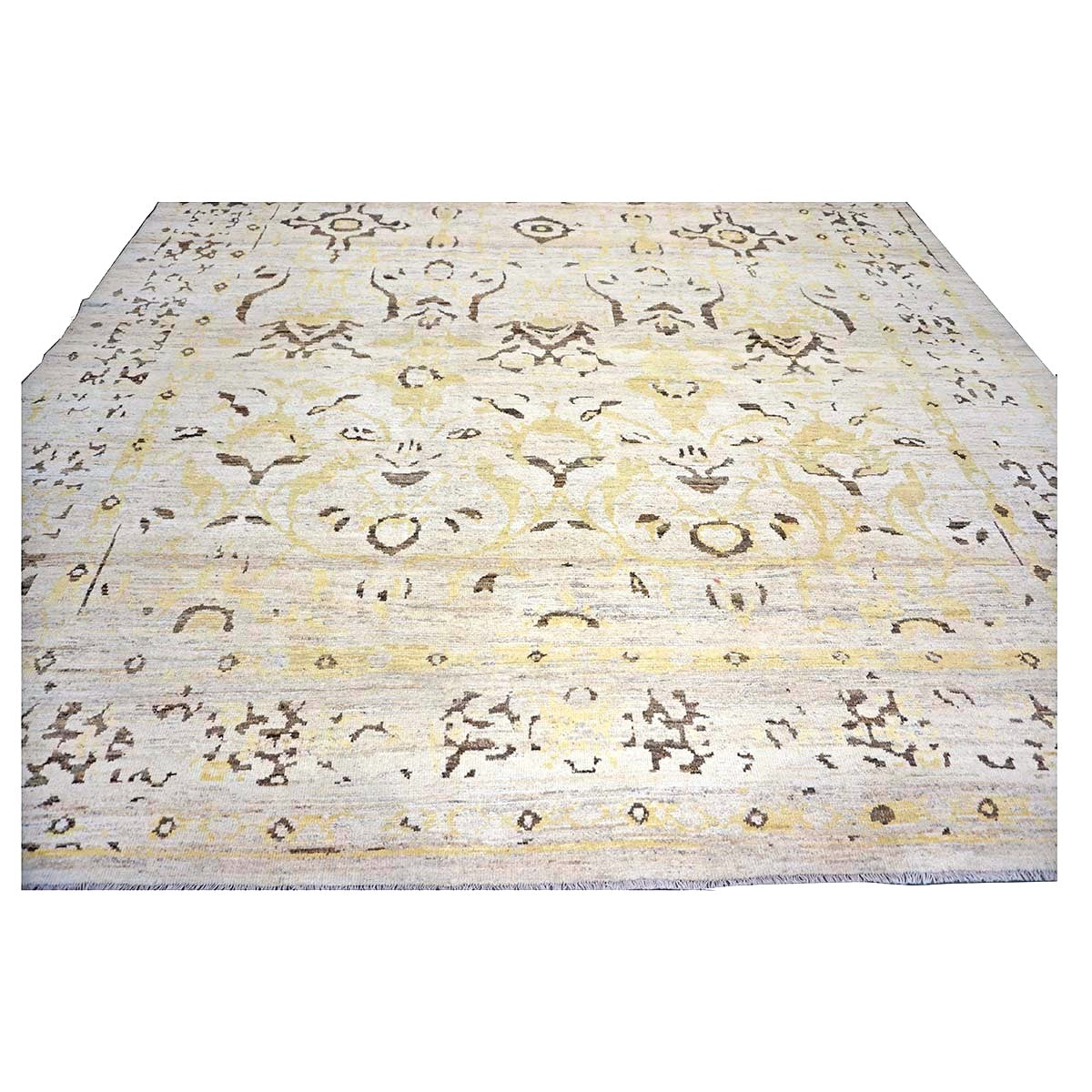 Persian Sultanabad Wool 10x14 Ivory, Yellow & Charcoal Handmade Area Rug #1144126