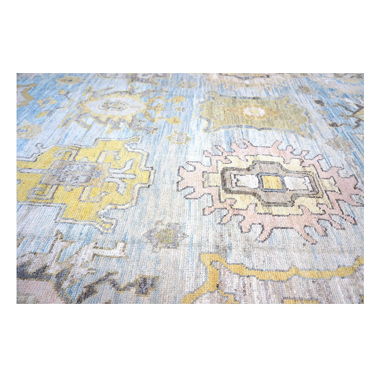 21st Century Turkish Oushak Wool 11X17 Gold, Gray & Slate Blue Handmade Area Rug #1144131