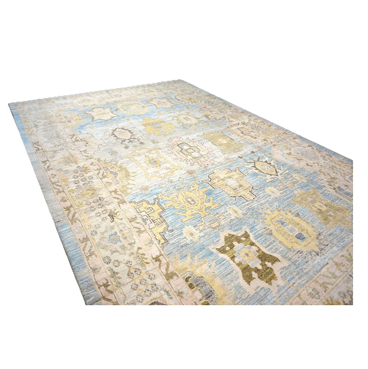 21st Century Turkish Oushak Wool 11X17 Gold, Gray & Slate Blue Handmade Area Rug #1144131