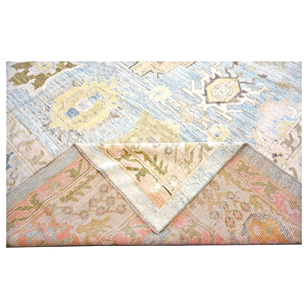 21st Century Turkish Oushak Wool 11X17 Gold, Gray & Slate Blue Handmade Area Rug #1144131