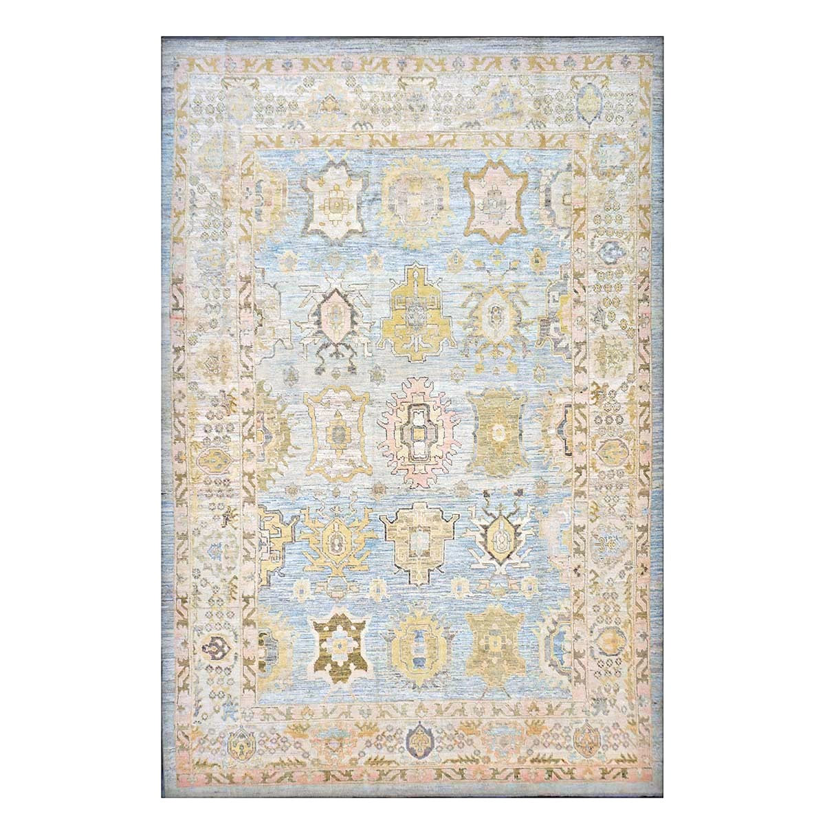 21st Century Turkish Oushak Wool 11X17 Gold, Gray & Slate Blue Handmade Area Rug #1144131