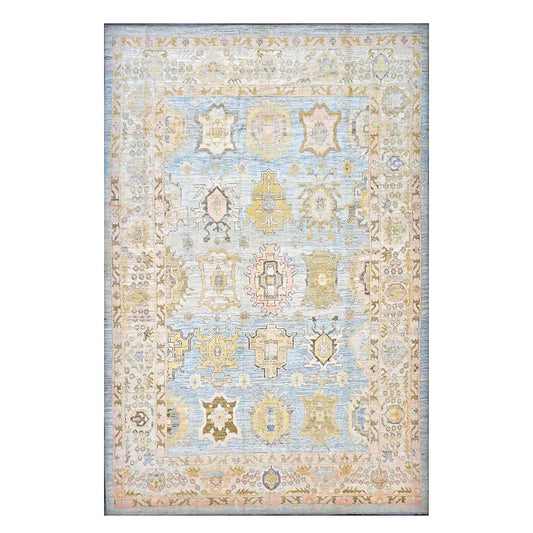 21st Century Turkish Oushak Wool 11X17 Gold, Gray & Slate Blue Handmade Area Rug #1144131