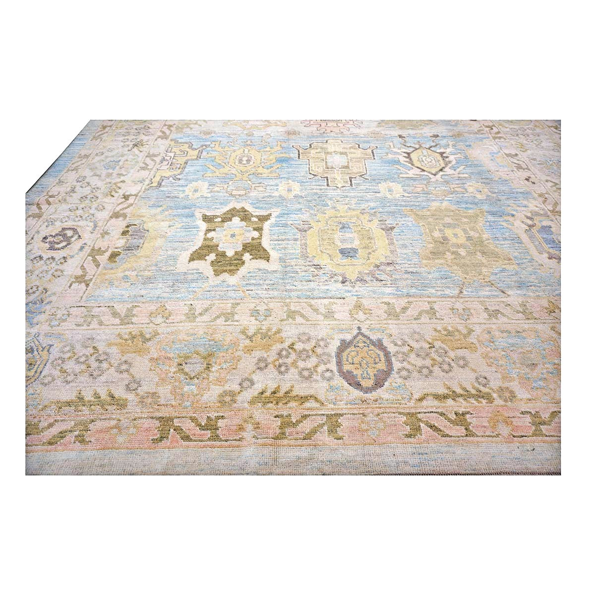 21st Century Turkish Oushak Wool 11X17 Gold, Gray & Slate Blue Handmade Area Rug #1144131