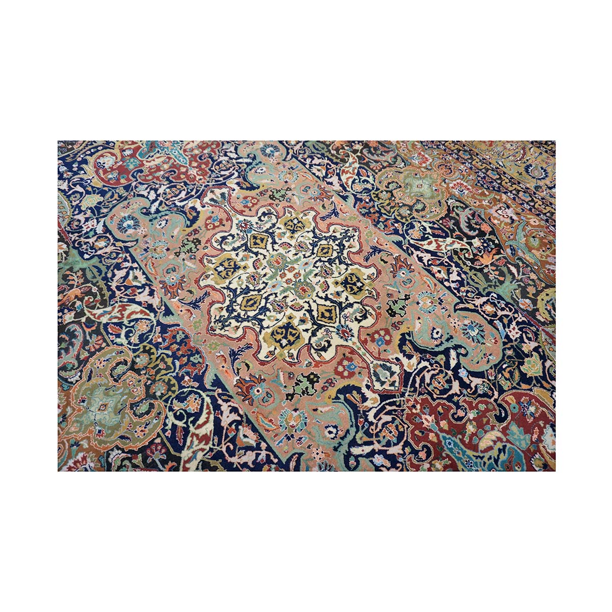 Antique Persian Tabriz Gallat Wool 10x13 Camel & Blue Handmade Area Rug #1144147