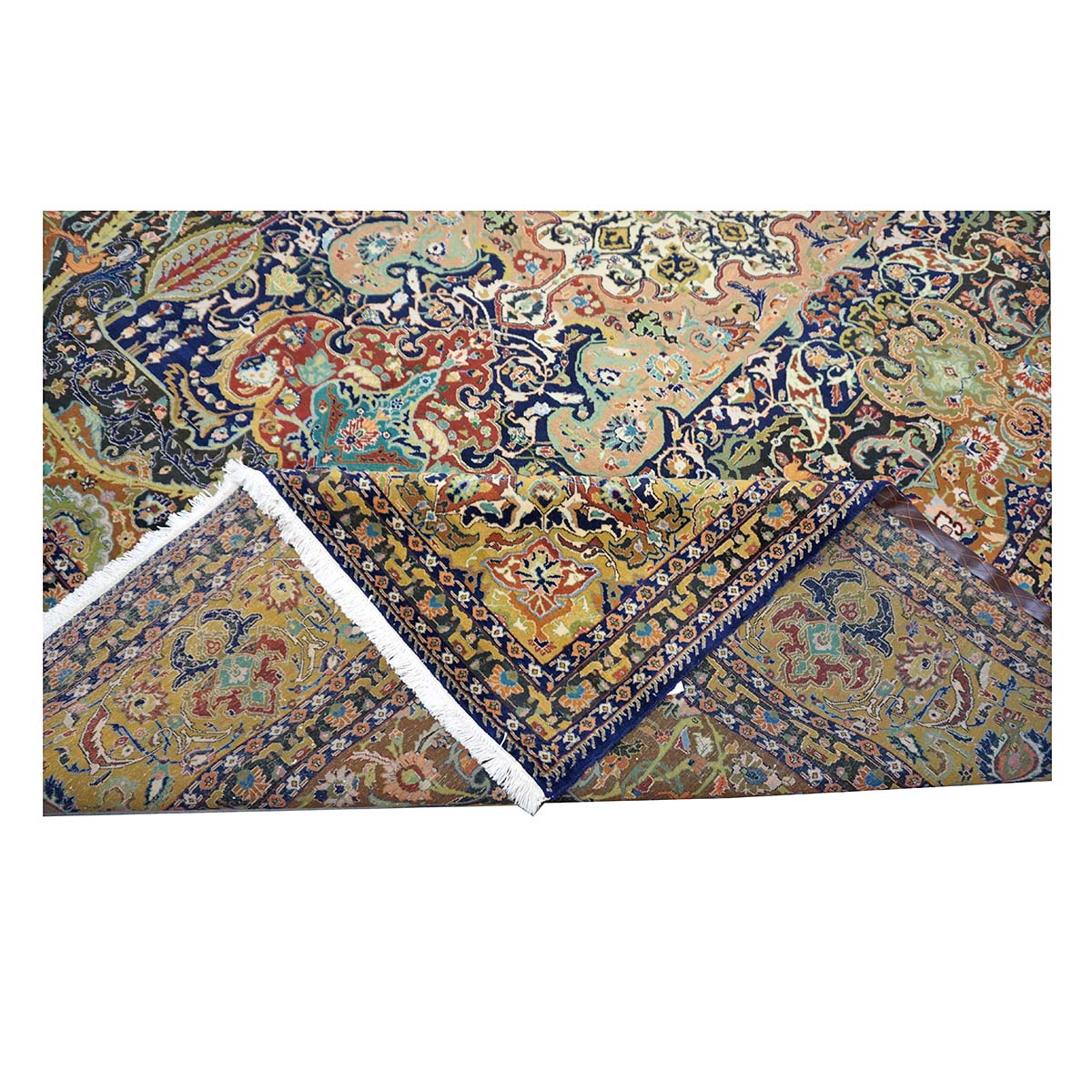 Antique Persian Tabriz Gallat Wool 10x13 Camel & Blue Handmade Area Rug #1144147
