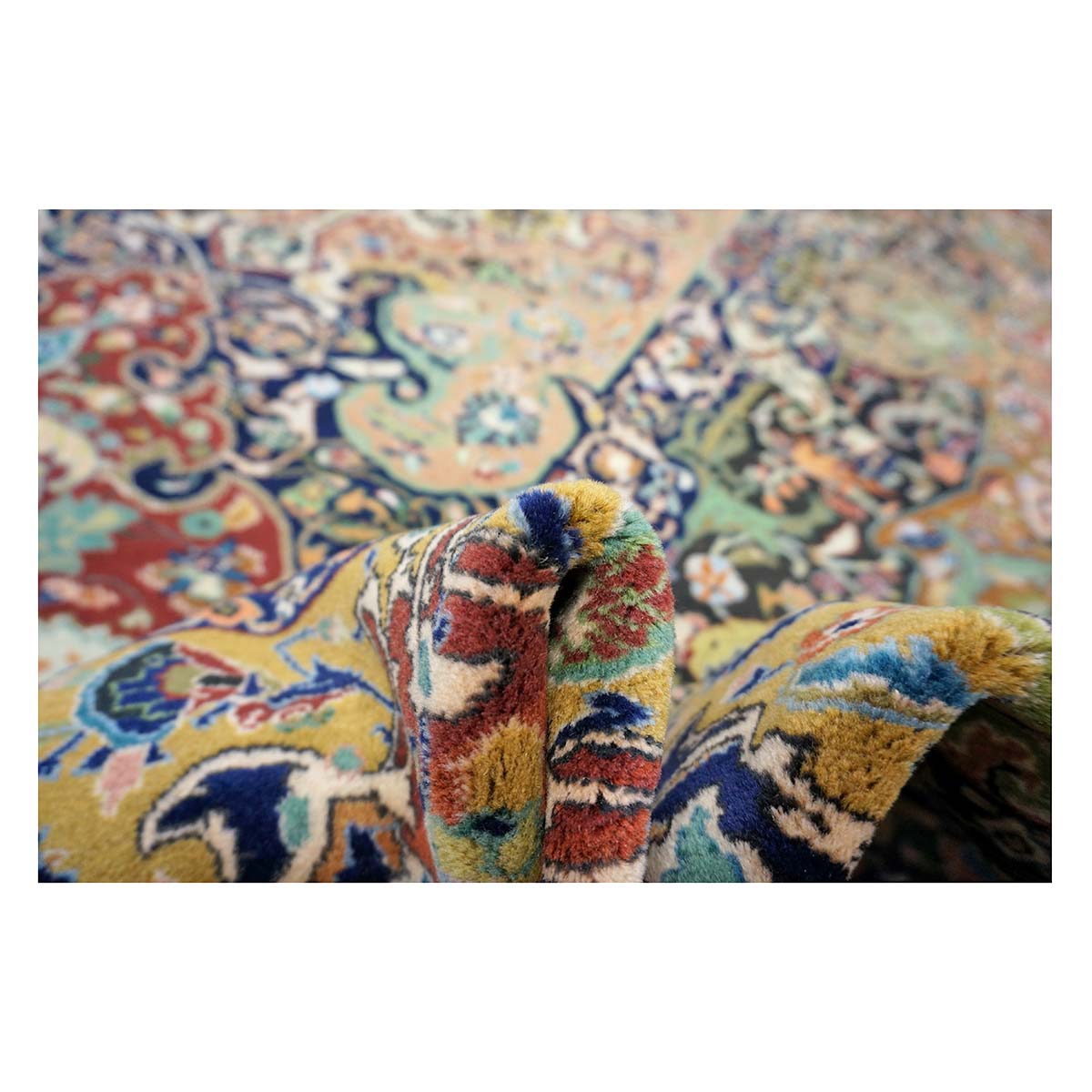 Antique Persian Tabriz Gallat Wool 10x13 Camel & Blue Handmade Area Rug #1144147