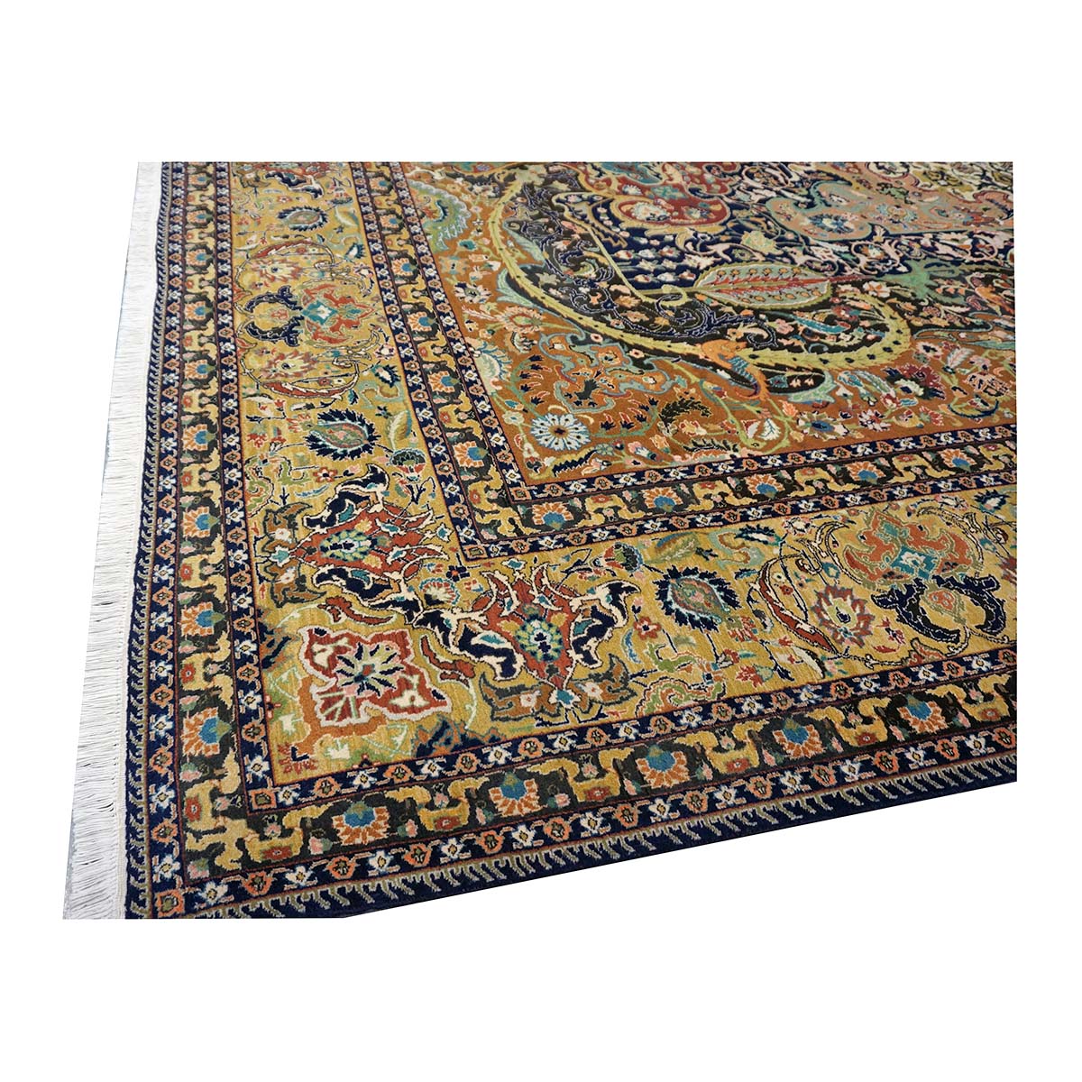 Antique Persian Tabriz Gallat Wool 10x13 Camel & Blue Handmade Area Rug #1144147