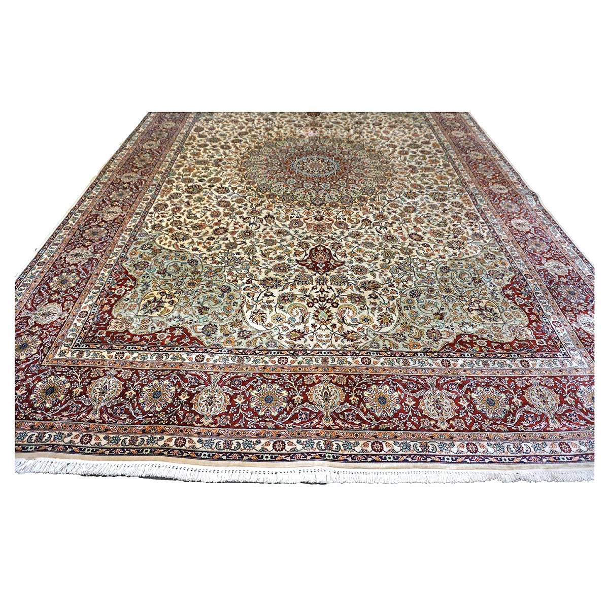 Vintage Turkish Hereke Silk 6x8 Ivory & Red Handmade Area Rug #1144155