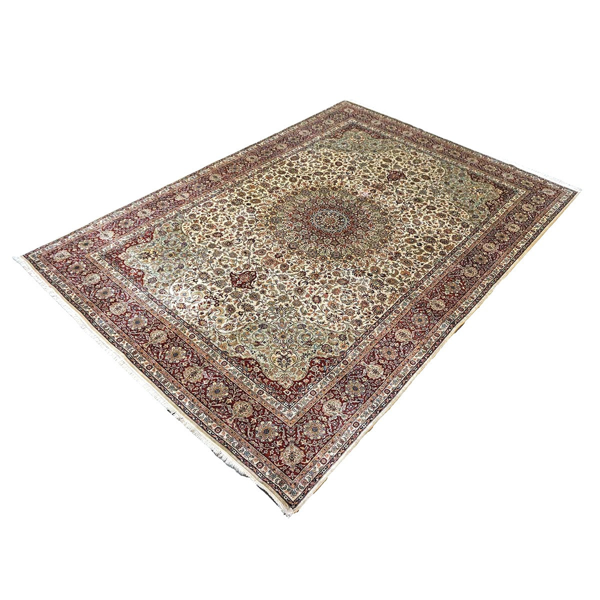 Vintage Turkish Hereke Silk 6x8 Ivory & Red Handmade Area Rug #1144155