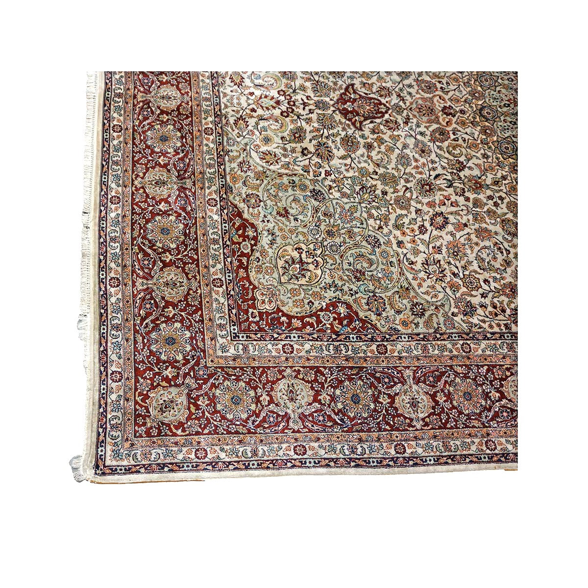 Vintage Turkish Hereke Silk 6x8 Ivory & Red Handmade Area Rug #1144155