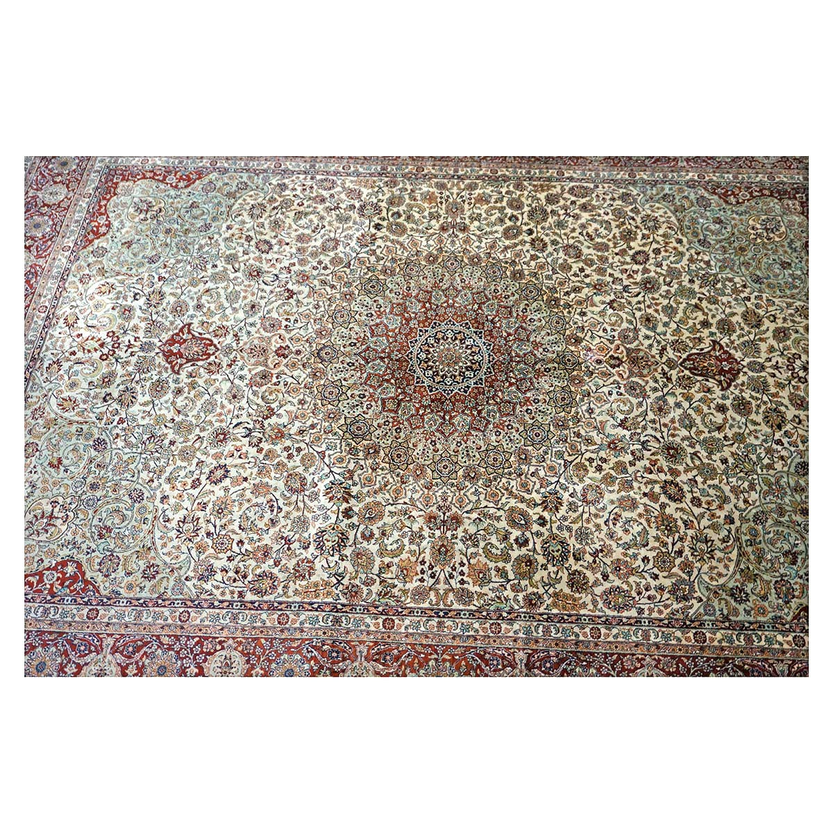 Vintage Turkish Hereke Silk 6x8 Ivory & Red Handmade Area Rug #1144155