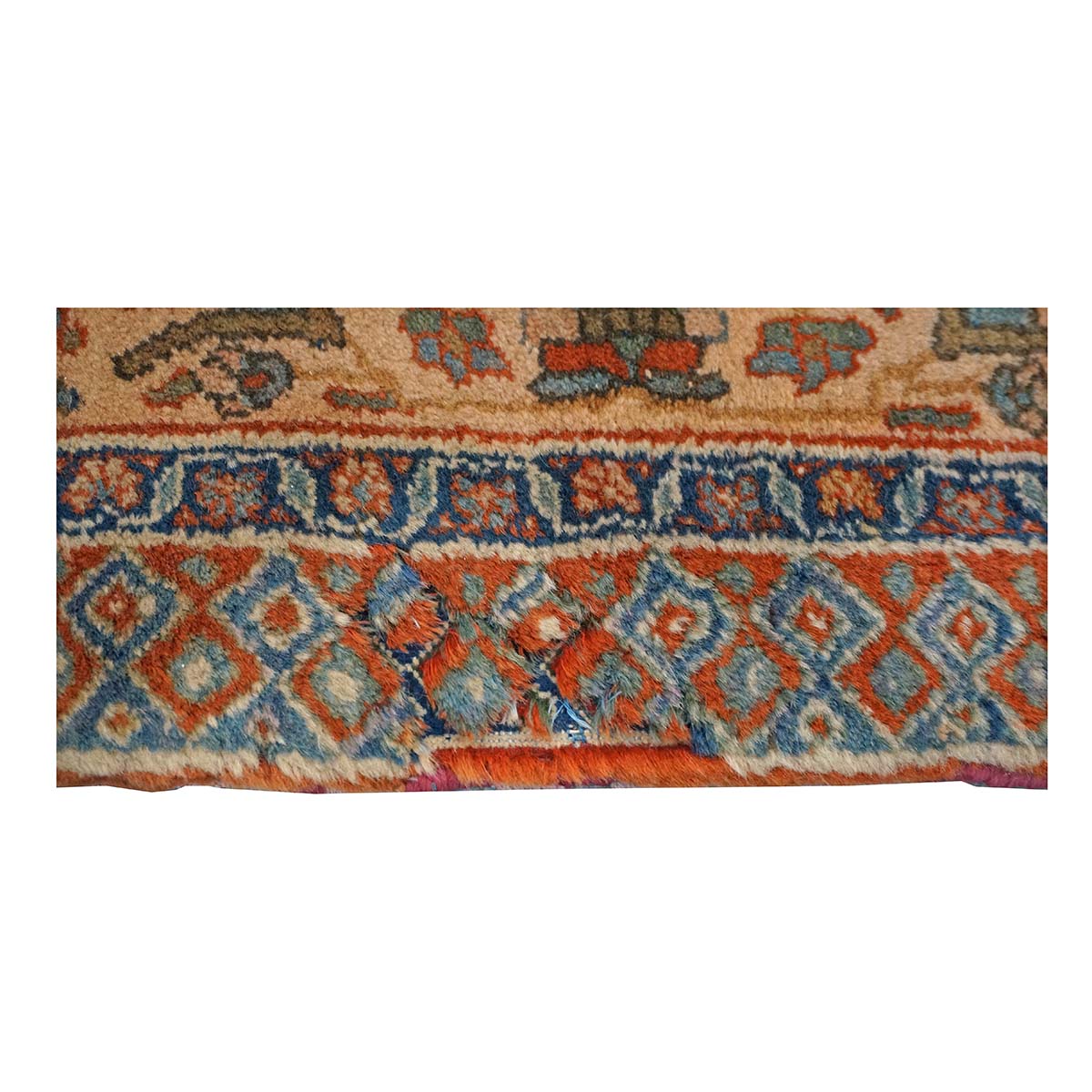 Antique Persian Mohtasham Kashan Wool 11x17 Camel, Tan & Navy Handmade Area Rug #1144157