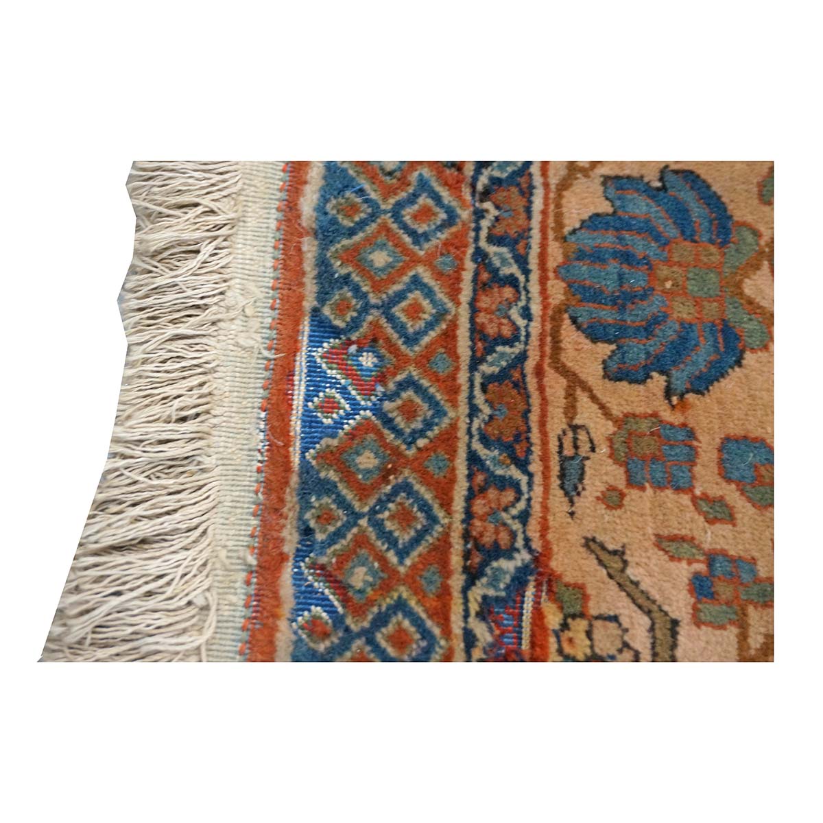 Antique Persian Mohtasham Kashan Wool 11x17 Camel, Tan & Navy Handmade Area Rug #1144157