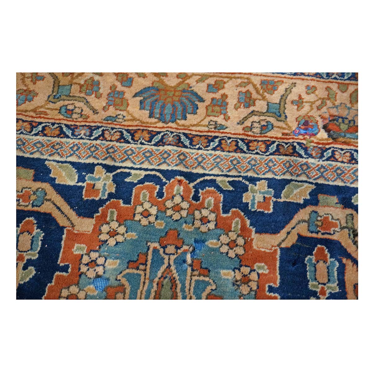 Antique Persian Mohtasham Kashan Wool 11x17 Camel, Tan & Navy Handmade Area Rug #1144157