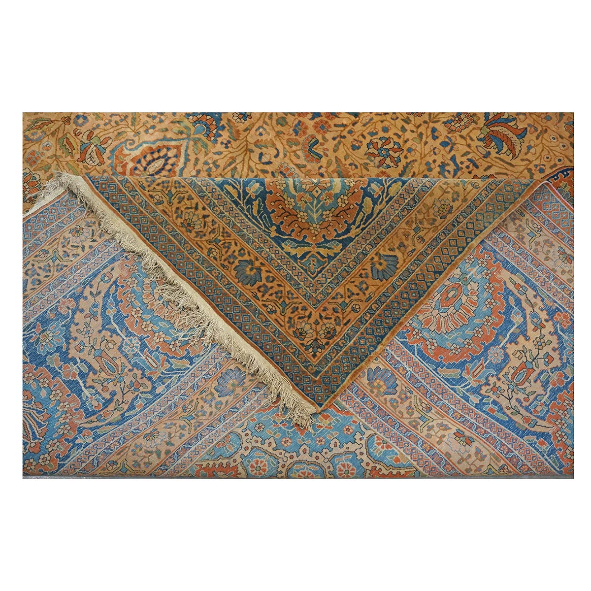 Antique Persian Mohtasham Kashan Wool 11x17 Camel, Tan & Navy Handmade Area Rug #1144157