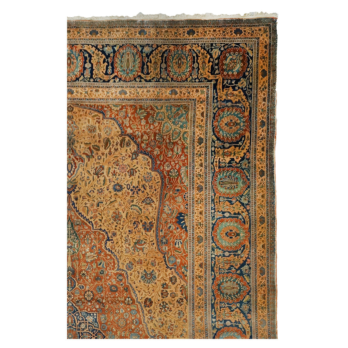 Antique Persian Mohtasham Kashan Wool 11x17 Camel, Tan & Navy Handmade Area Rug #1144157