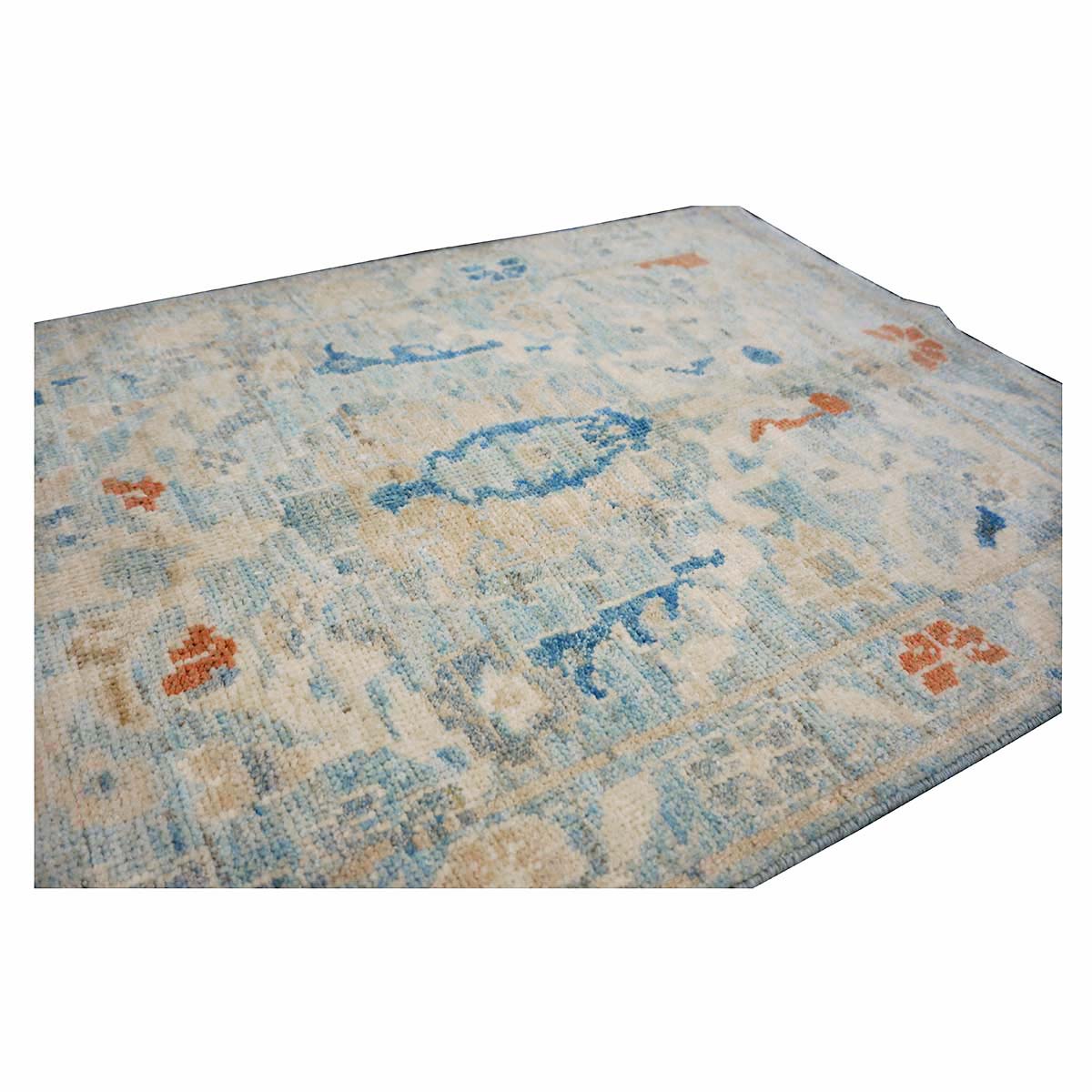 Turkish Sultanabad Wool 3x8 Tan & Light Blue Handmade Runner Rug #1144164