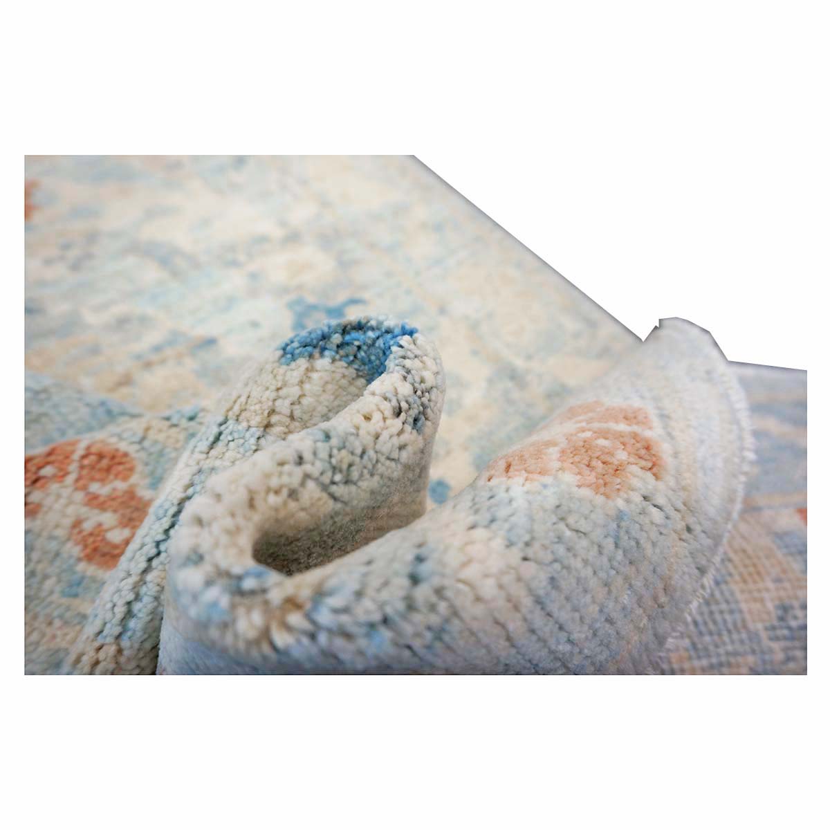 Turkish Sultanabad Wool 3x8 Tan & Light Blue Handmade Runner Rug #1144164