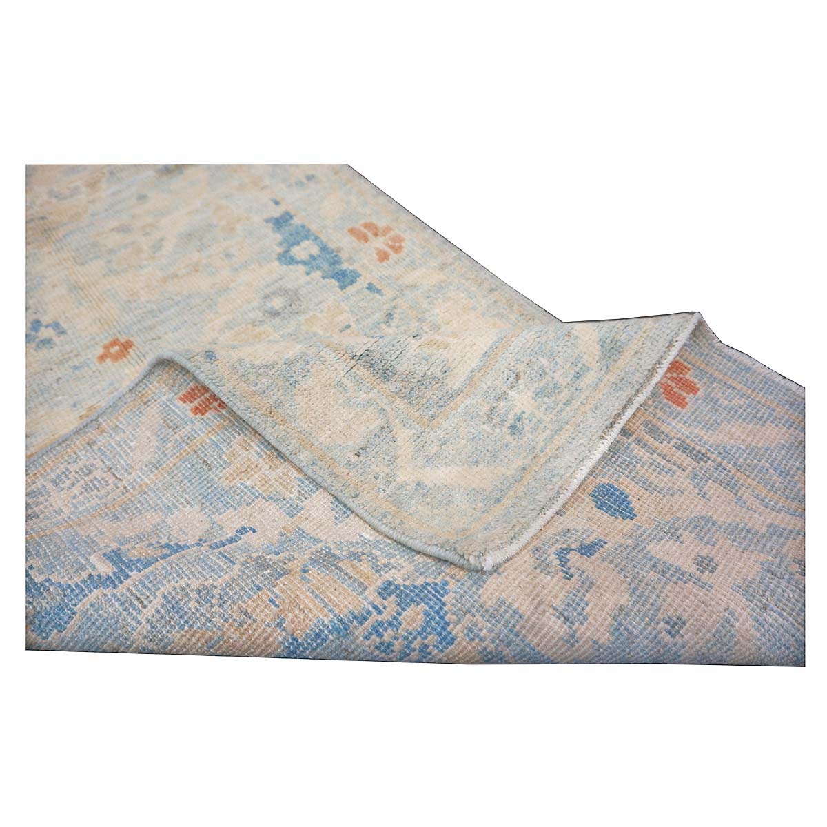 Turkish Sultanabad Wool 3x8 Tan & Light Blue Handmade Runner Rug #1144164