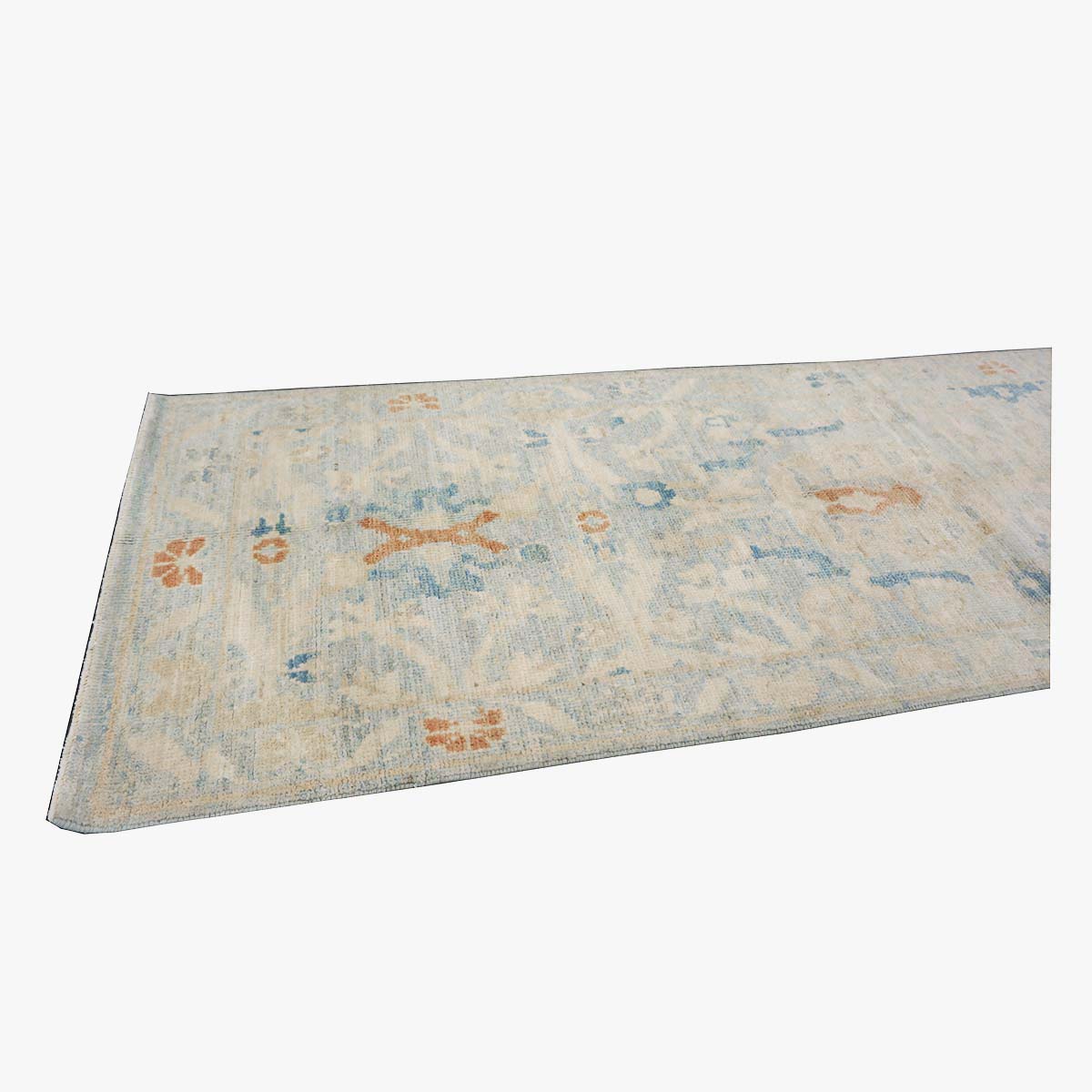 Turkish Sultanabad Wool 3x8 Tan & Light Blue Handmade Runner Rug #1144164