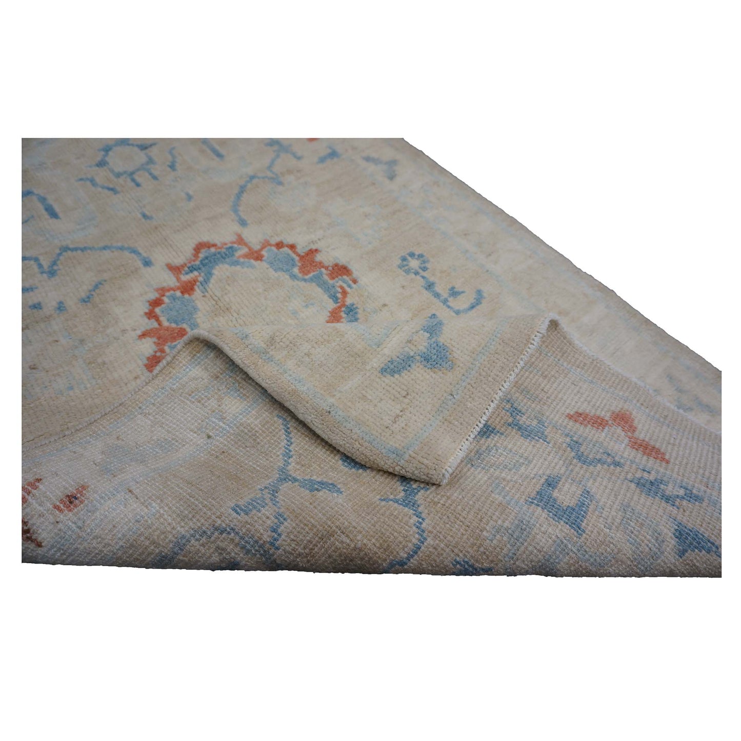 Turkish Sultanabad Wool 3x8 Tan & Light Blue Handmade Runner Rug #1144165