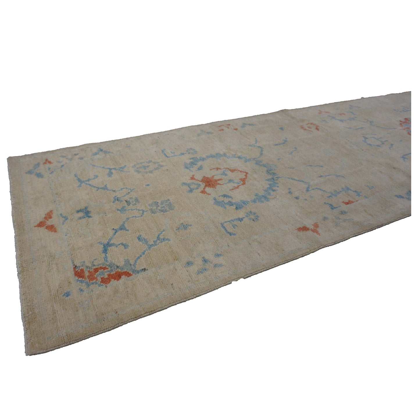 Turkish Sultanabad Wool 3x8 Tan & Light Blue Handmade Runner Rug #1144165