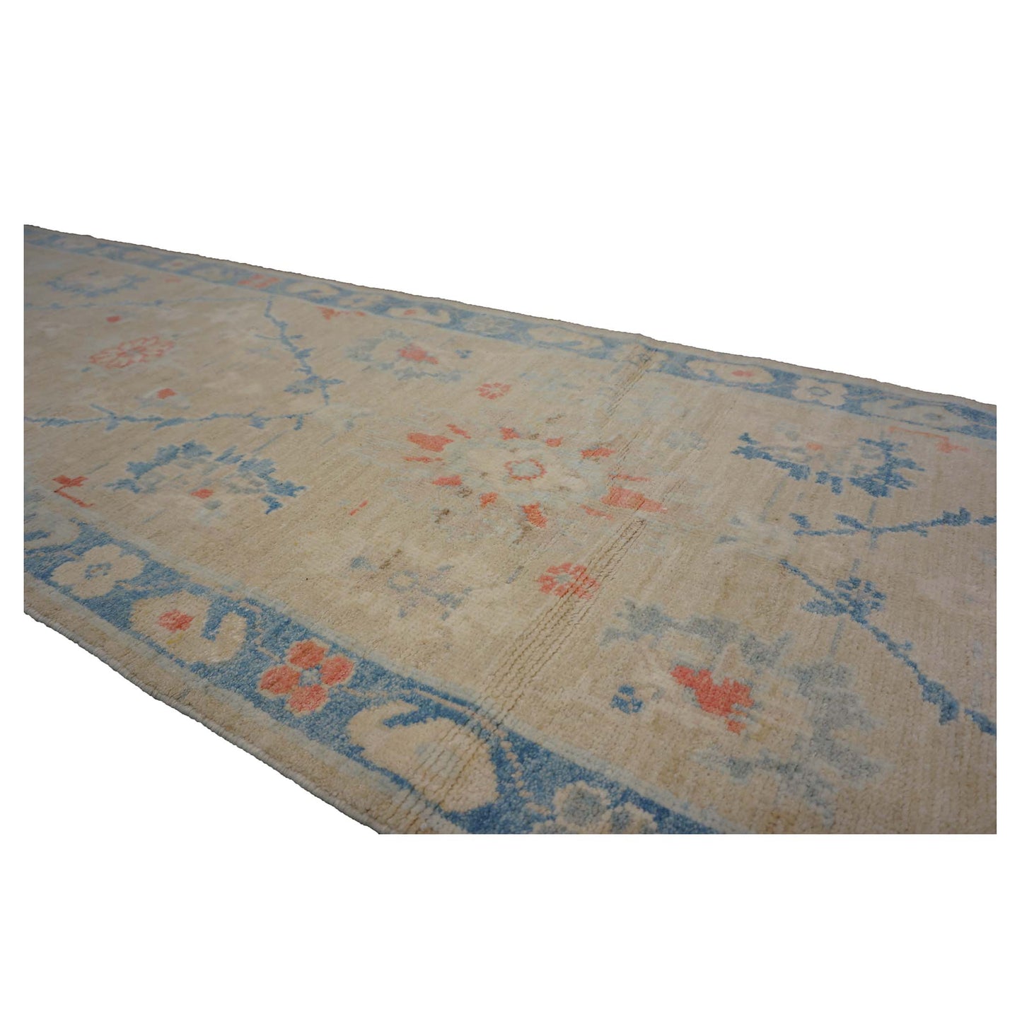 Turkish Sultanabad Wool 3x13 Tan, Blue & Red Handmade Runner Rug #1144166