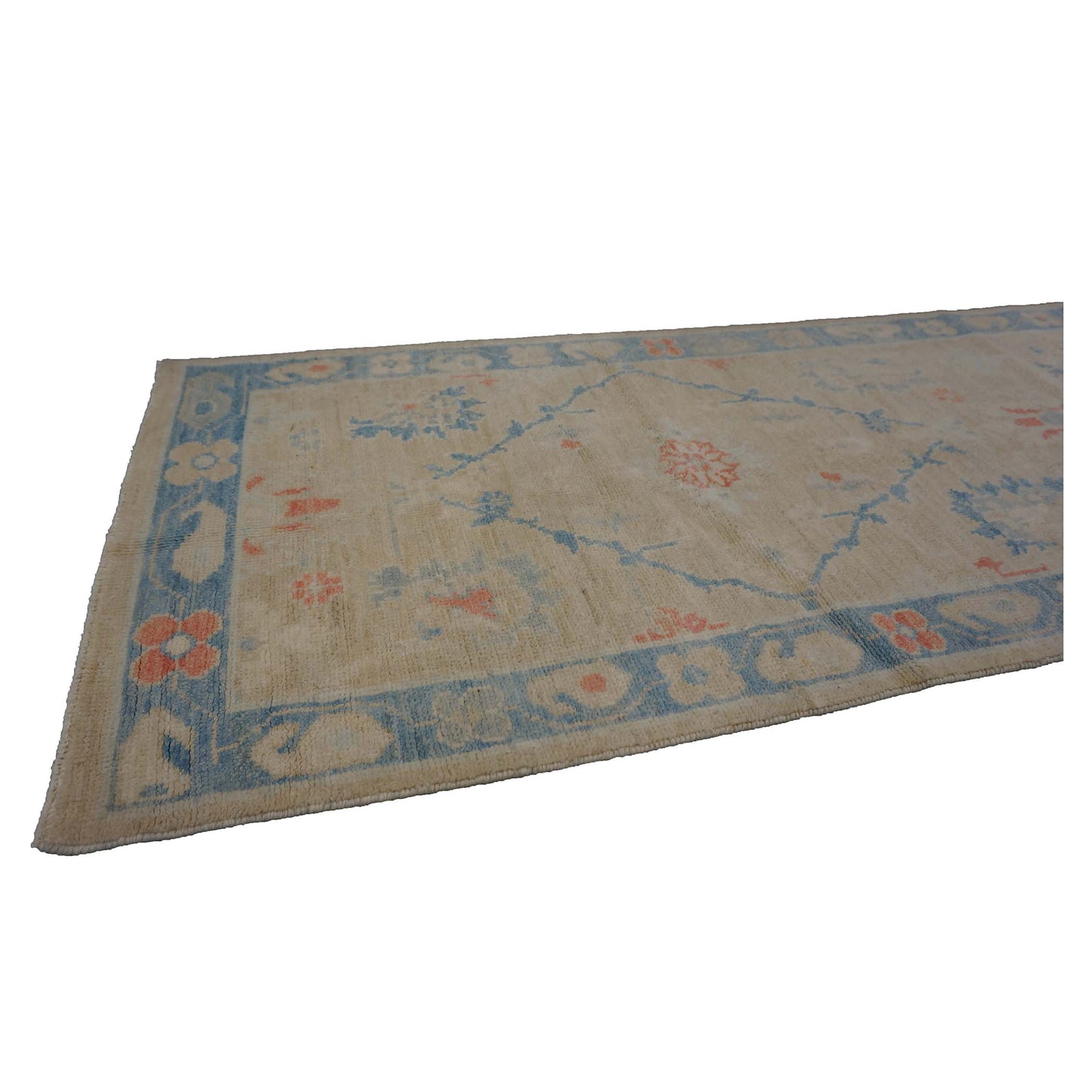 Turkish Sultanabad Wool 3x13 Tan, Blue & Red Handmade Runner Rug #1144166