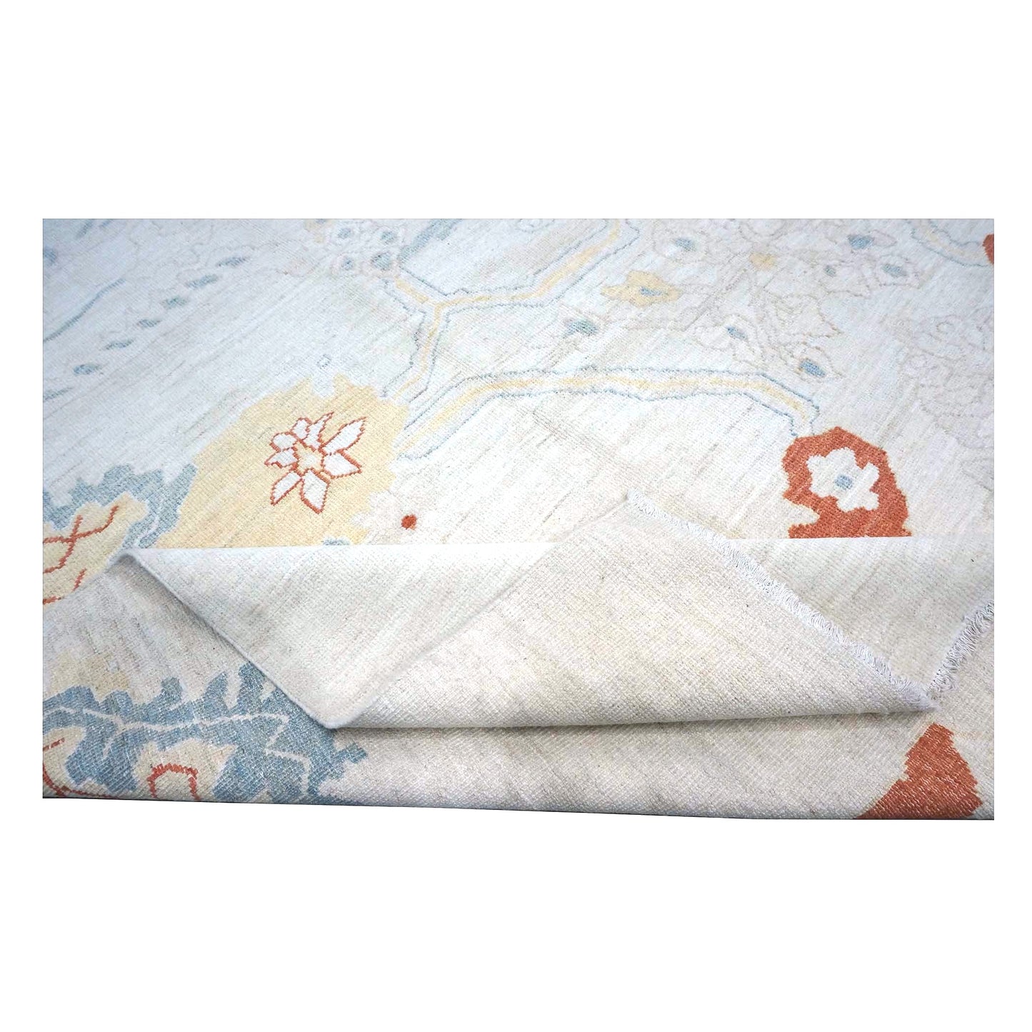 21st Century Turkish Oushak Wool 10X14 Ivory, Orange & Slate Blue Handmade Area Rug #1144178