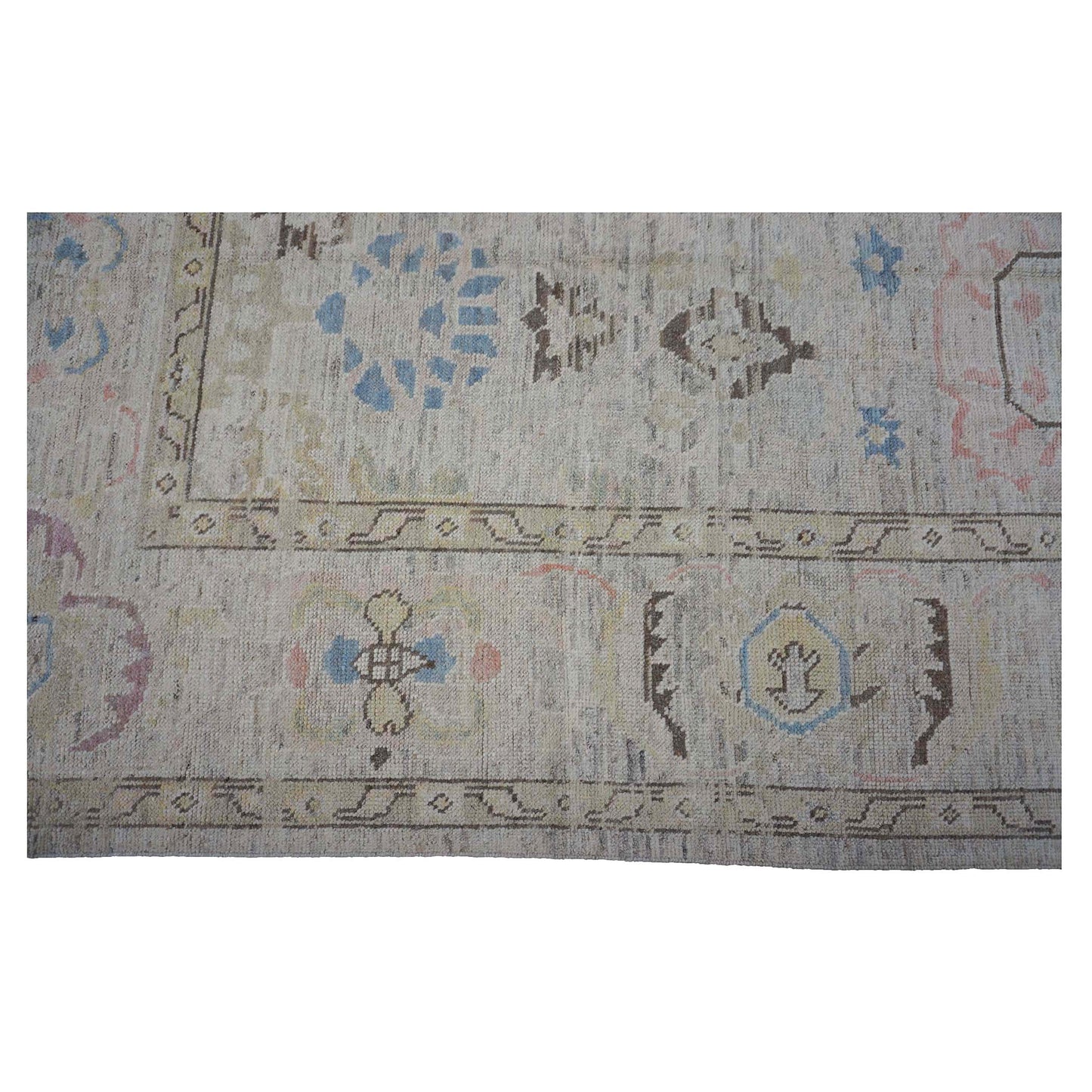 21st Century Turkish Oushak Wool 10X15 Tan & Slate Blue Handmade Area Rug #1144194