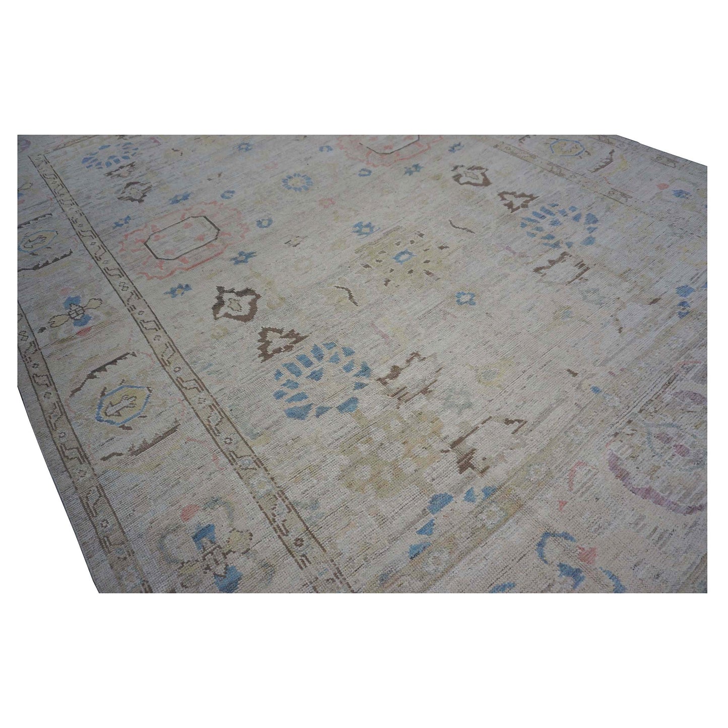 21st Century Turkish Oushak Wool 10X15 Tan & Slate Blue Handmade Area Rug #1144194