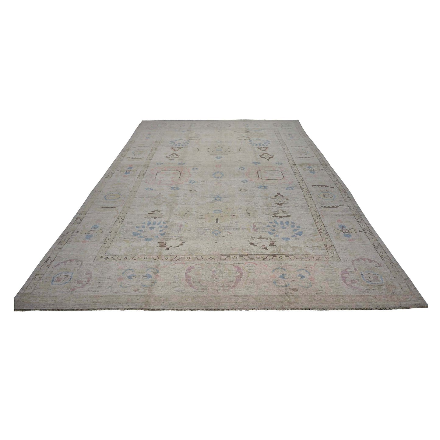 21st Century Turkish Oushak Wool 10X15 Tan & Slate Blue Handmade Area Rug #1144194