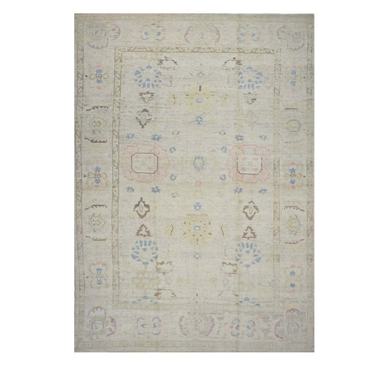 21st Century Turkish Oushak Wool 10X15 Tan & Slate Blue Handmade Area Rug #1144194