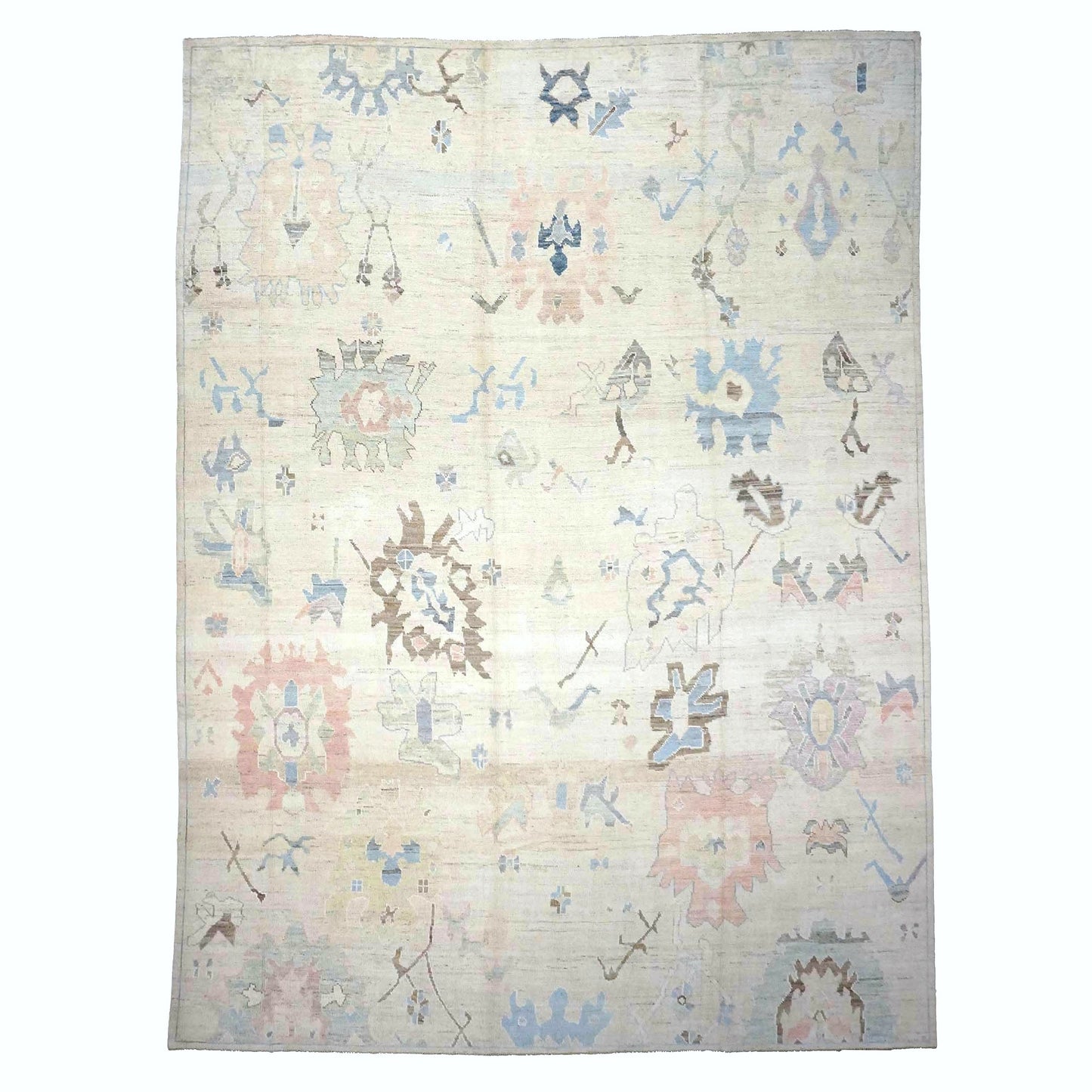 21st Century Turkish Oushak Wool 11X15 Tan & Slate Blue Handmade Area Rug #1144196