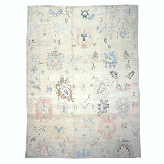 21st Century Turkish Oushak Wool 11X15 Tan & Slate Blue Handmade Area Rug #1144196
