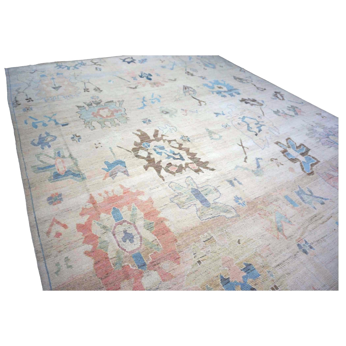 21st Century Turkish Oushak Wool 11X15 Tan & Slate Blue Handmade Area Rug #1144196