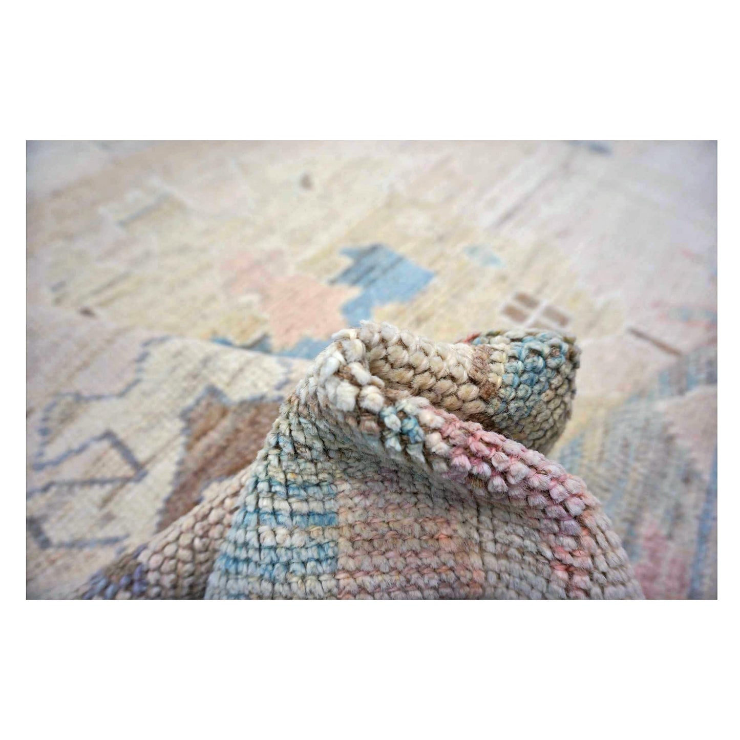 21st Century Turkish Oushak Wool 11X15 Tan & Slate Blue Handmade Area Rug #1144196