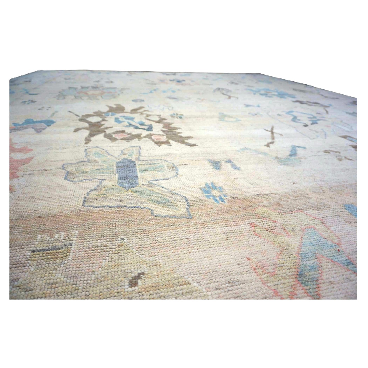 21st Century Turkish Oushak Wool 11X15 Tan & Slate Blue Handmade Area Rug #1144196