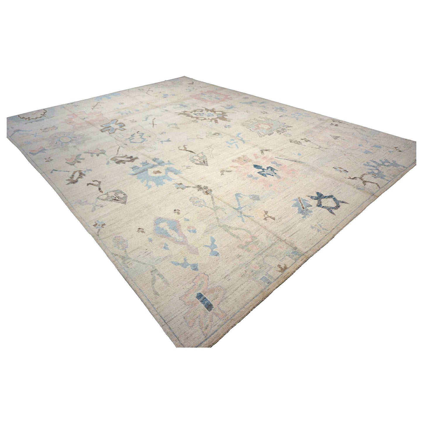 21st Century Turkish Oushak Wool 11X15 Tan & Slate Blue Handmade Area Rug #1144196