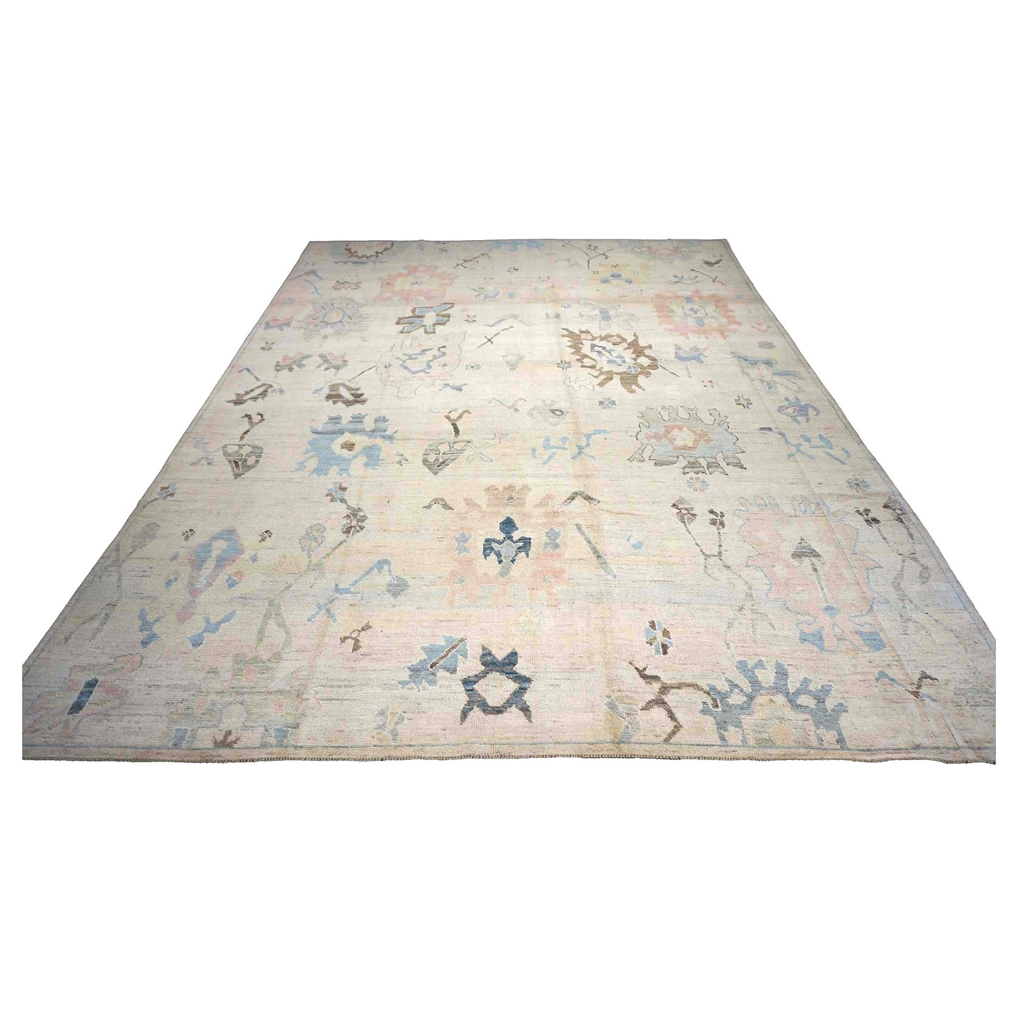 21st Century Turkish Oushak Wool 11X15 Tan & Slate Blue Handmade Area Rug #1144196