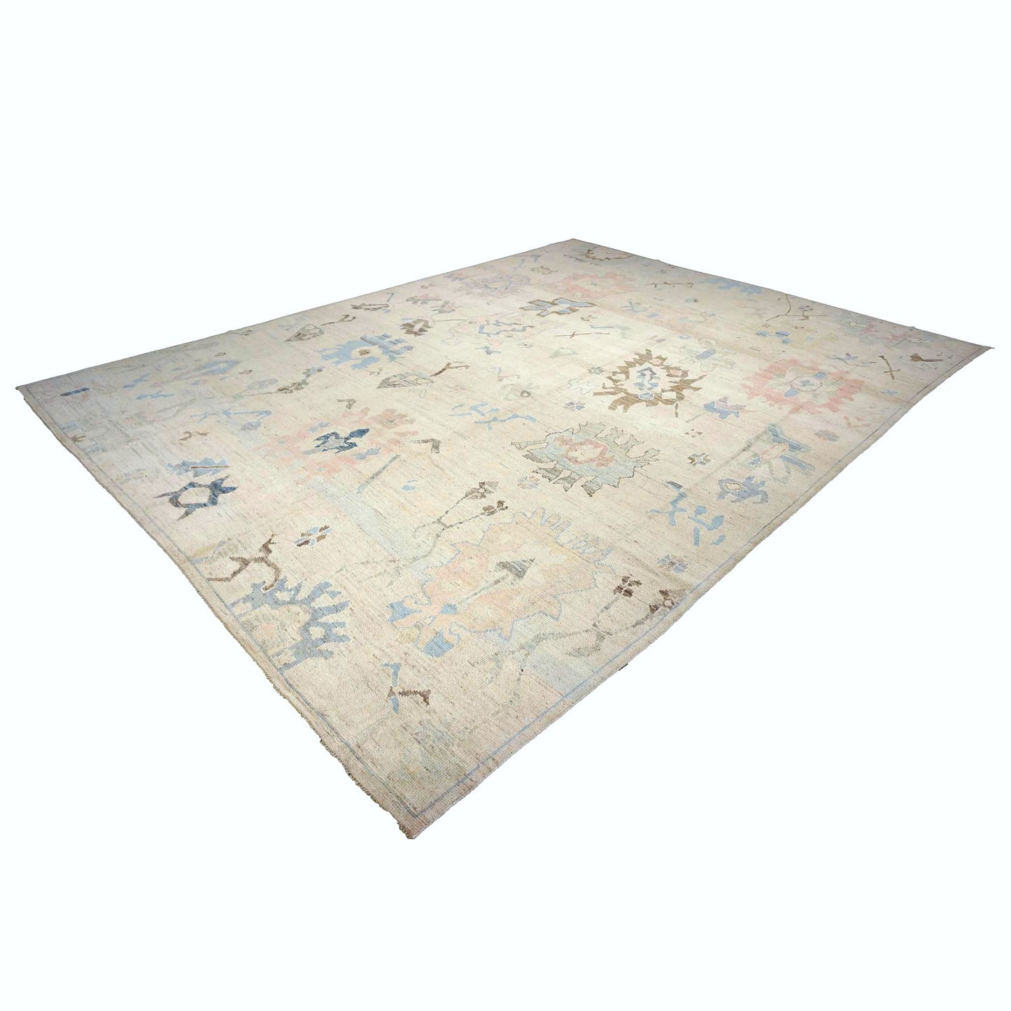 21st Century Turkish Oushak Wool 11X15 Tan & Slate Blue Handmade Area Rug #1144196