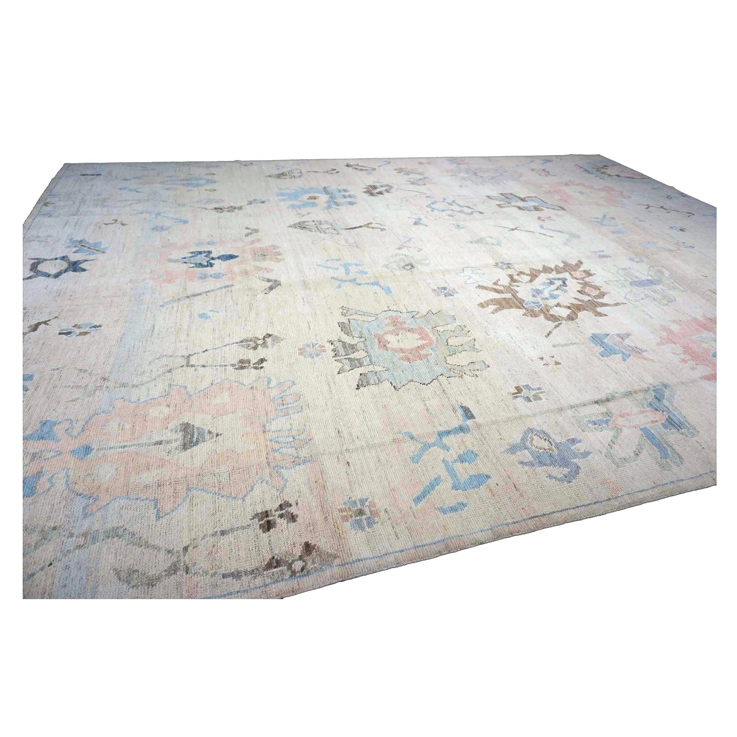 21st Century Turkish Oushak Wool 11X15 Tan & Slate Blue Handmade Area Rug #1144196