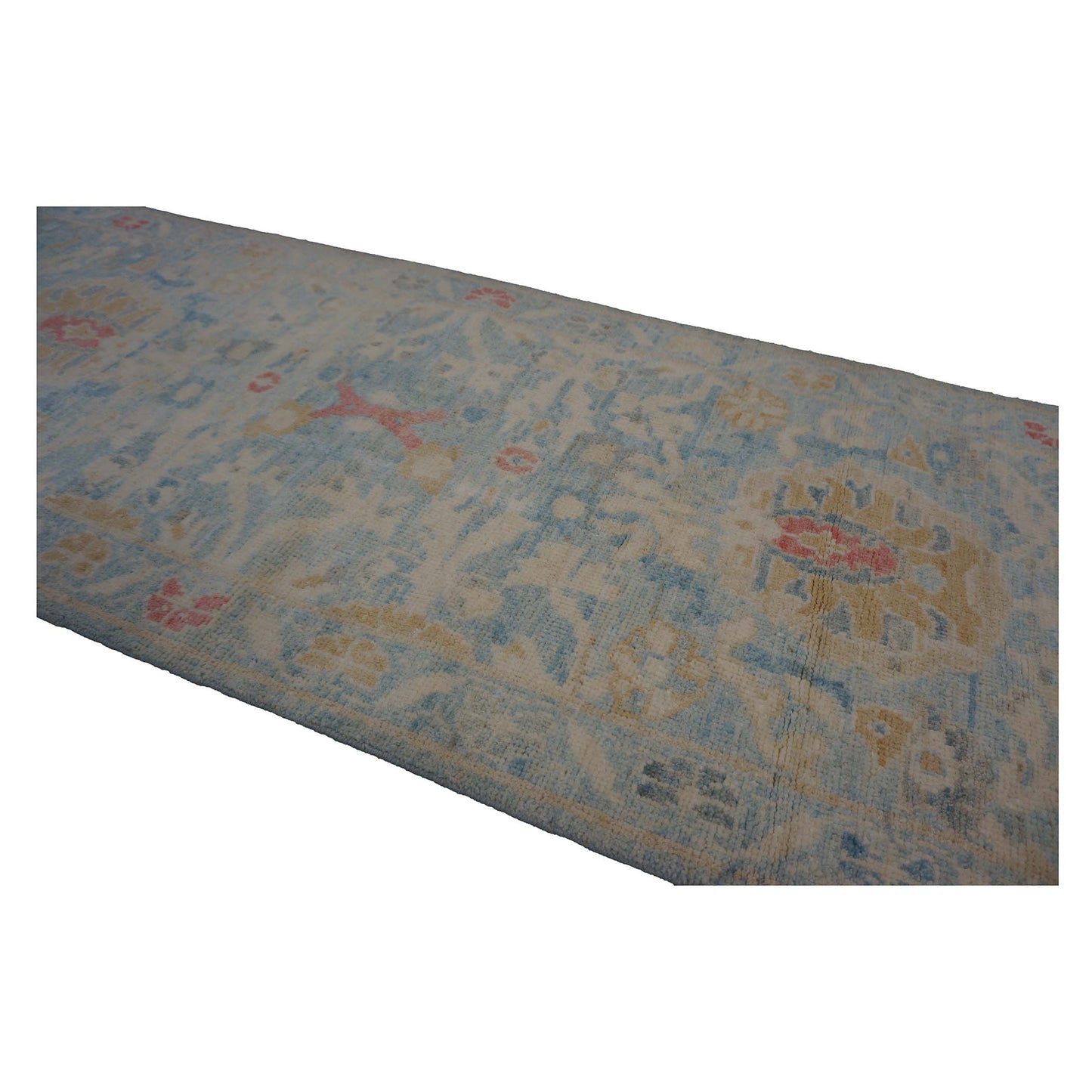 Turkish Sultanabad Wool 3x14 Tan & Light Blue Handmade Runner Rug #1144197