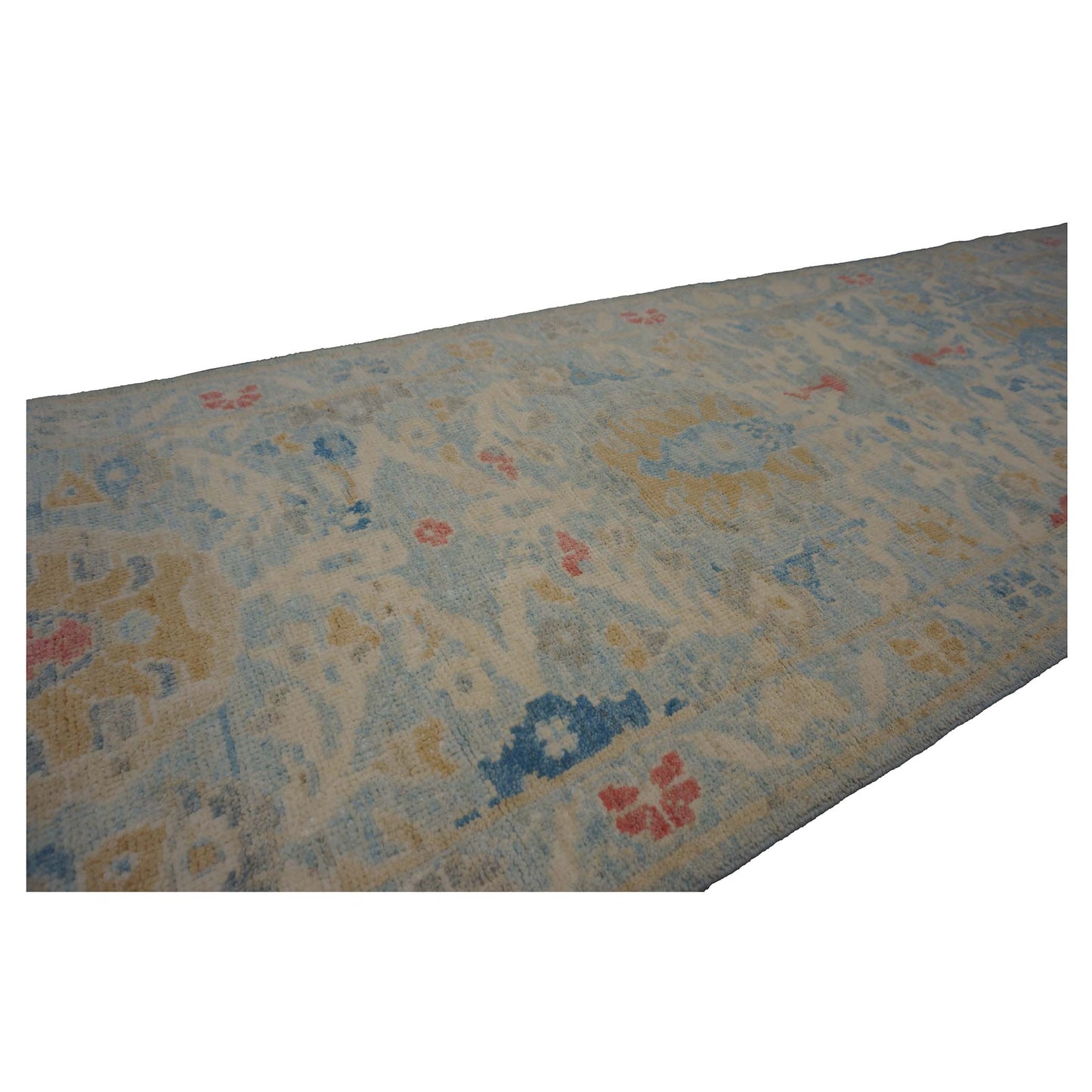 Turkish Sultanabad Wool 3x14 Tan & Light Blue Handmade Runner Rug #1144197