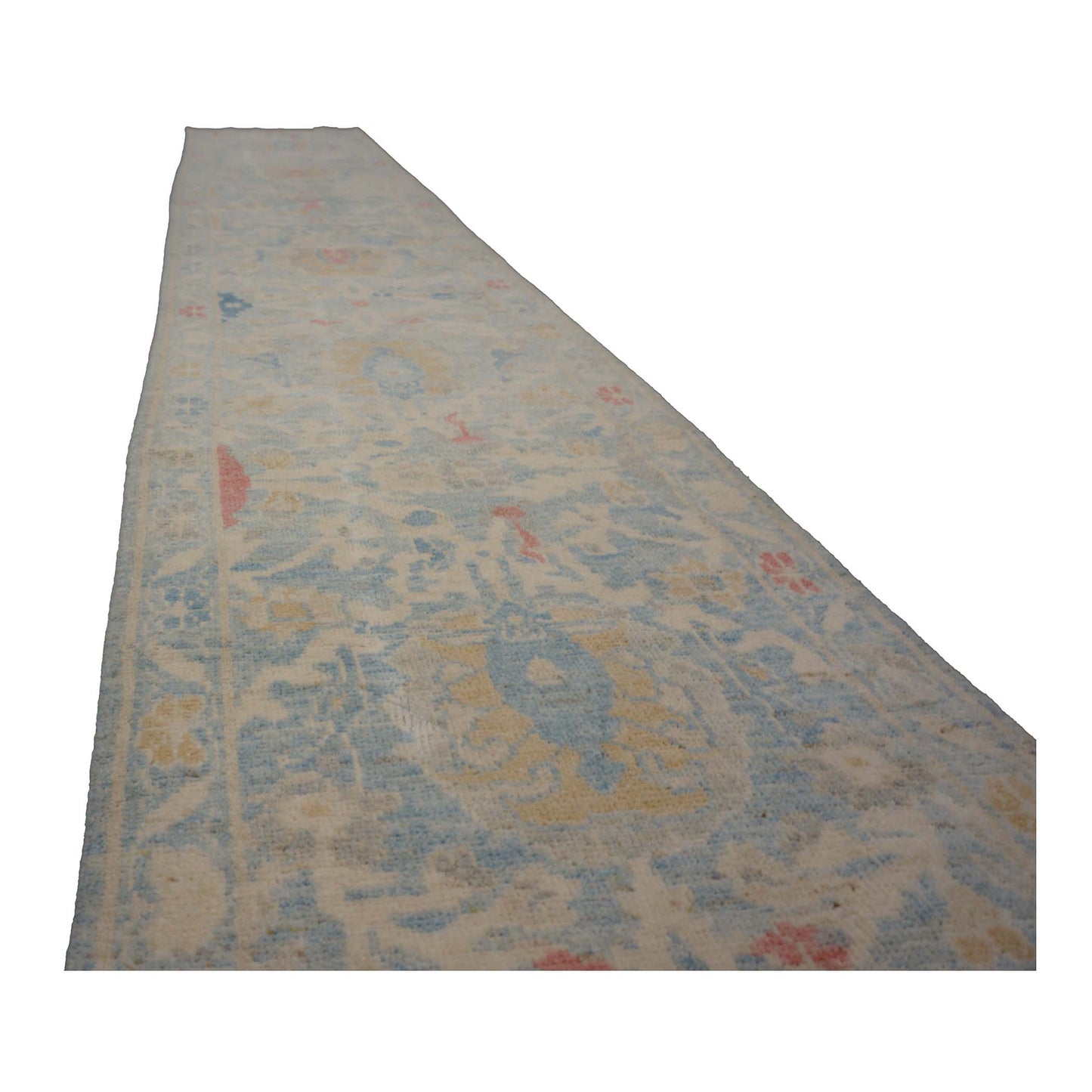 Turkish Sultanabad Wool 3x14 Tan & Light Blue Handmade Runner Rug #1144197